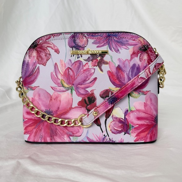 Steve Madden Purple Floral Tropical Print Dome Crossbody Purse - Picture 3 of 16